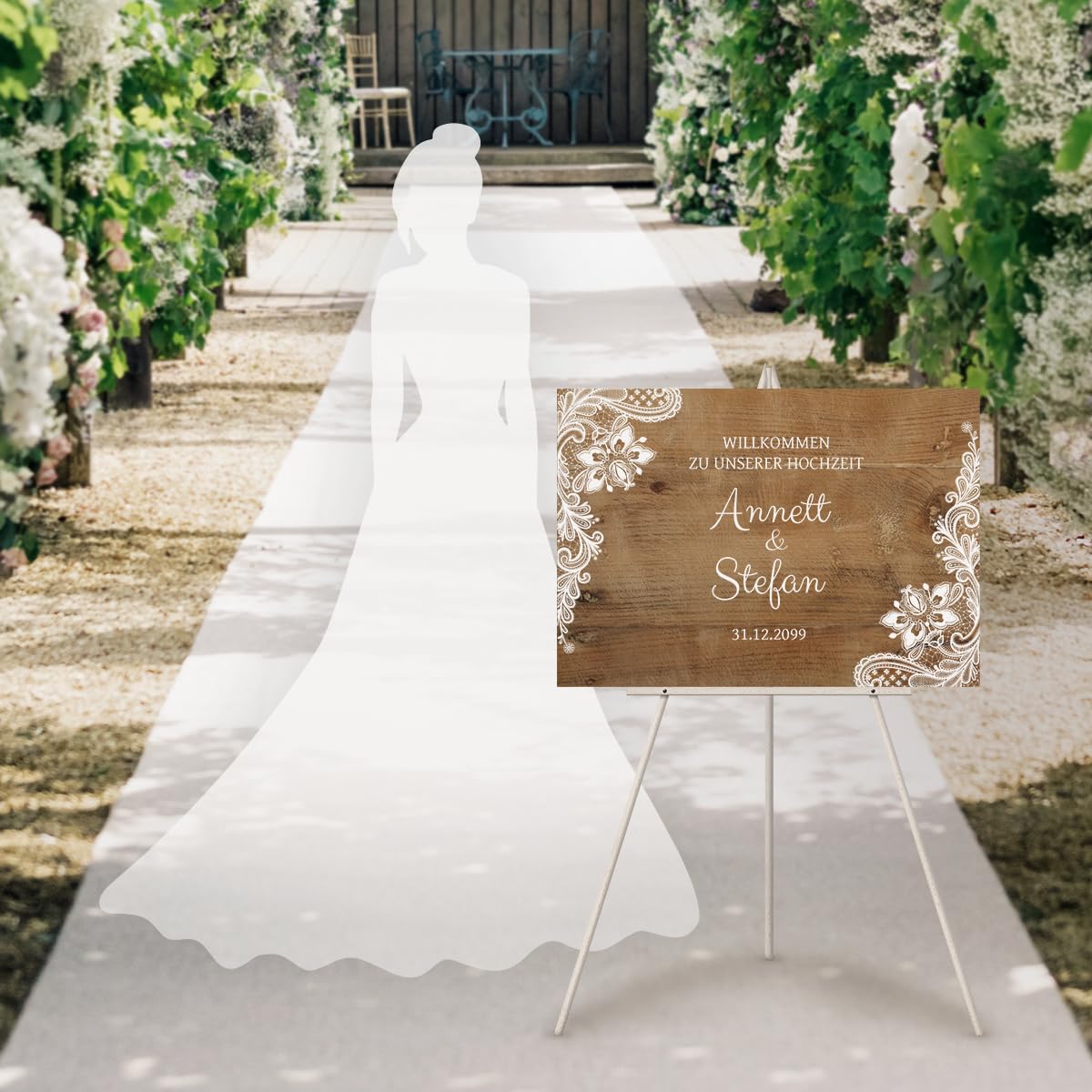 Personalisiertes Willkommensschild aus Holz Hochzeit DIN A3 A2 A1 Rustikal UV-Druck 3mm