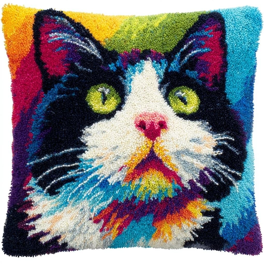 AxiangziK Latch Hook Pillow Kit for Beginners,Animal Tuxedo cat