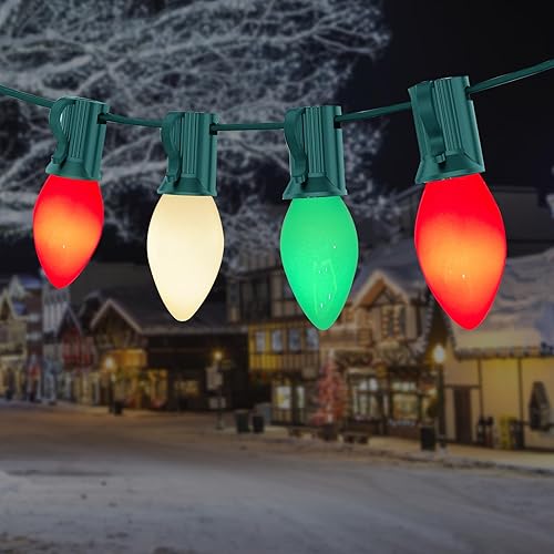 C7 Luces de Navidad multicolor para exteriores, cadena de luces de Navidad de 25 pies con 27 bombillas de cerámica C7 rojoverdeblanco, luces de disponible en Yaxa Costa Rica