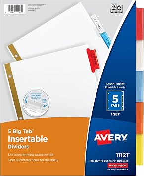 Avery Paper Dividers, Insertable Big Tab, 5-Tab, Multicolor, 1 Set