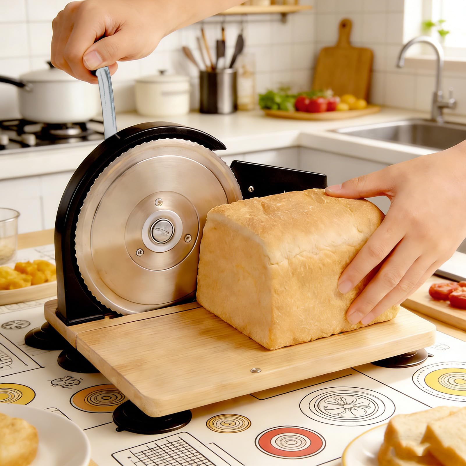 Cryfokt Cortador de Pan Manual, Cortador de Espesor Ajustable de Acero Inoxidable con Hoja Dentada para Tostadas de Sándwich de Masa Fermentada Casera, Herramienta de Cocina Compacta con (BLACK)