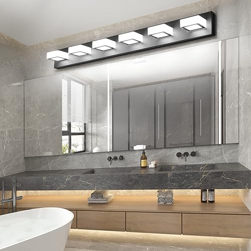 Miniatura 157 de Ralbay - Lámpara LED moderna y negra para tocador de baño, con 3 luces, accesorios de iluminación de pared de baño de acrílico Luz blanca