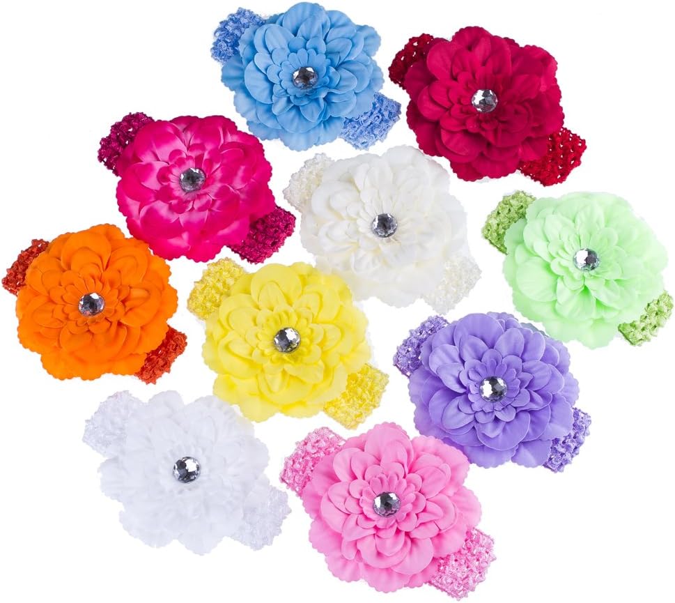 Cute Headbands for Baby Girls Rhinestone Flower (10 Pack)