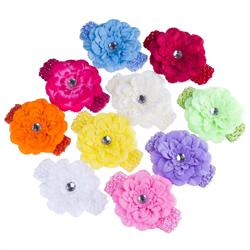 Cute Headbands for Baby Girls Rhinestone Flower (10 Pack)