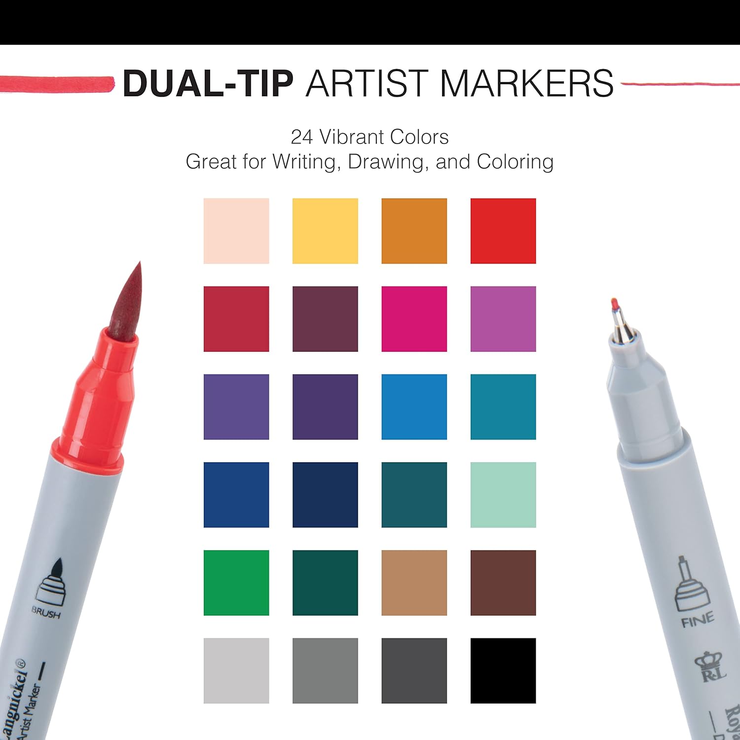 Royal & Langnickel - 24pc Dual Tip Waterbased Artist Markers - Brush Tip and Fineliner