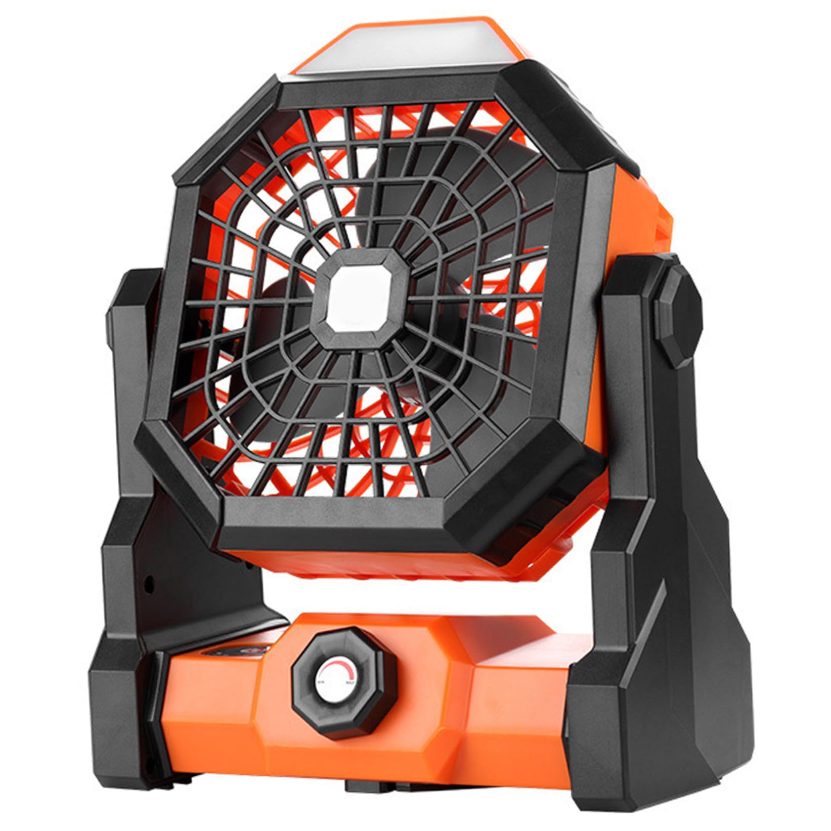 Perodlly Portable Camping Fan with Light, Rechargeable Outdoor Fan for Camping, Tent, Fishing, 270° Oscillating & Adjustable LED Light Orange..