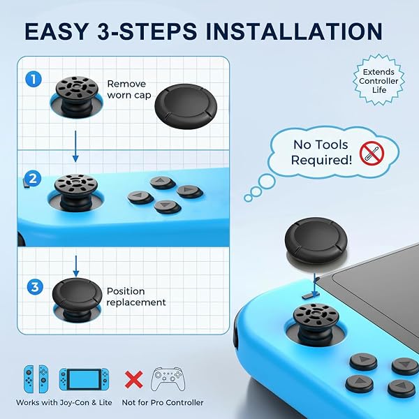 5paia Cappuccio di ricambio per joystick, Copri Levette Analogiche in Silicone per Joystick, Replacement Joystick Covers, Protezione Thumbsticks per Switch/Lite - 4