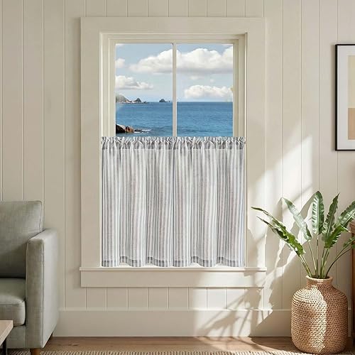 Miniatura 52 de jinchan - Cortinas de cocina de lino de 36 pulgadas de largo, a rayas finas, de media altura, pequeñas, para sala de estar, baño, café, estilo de