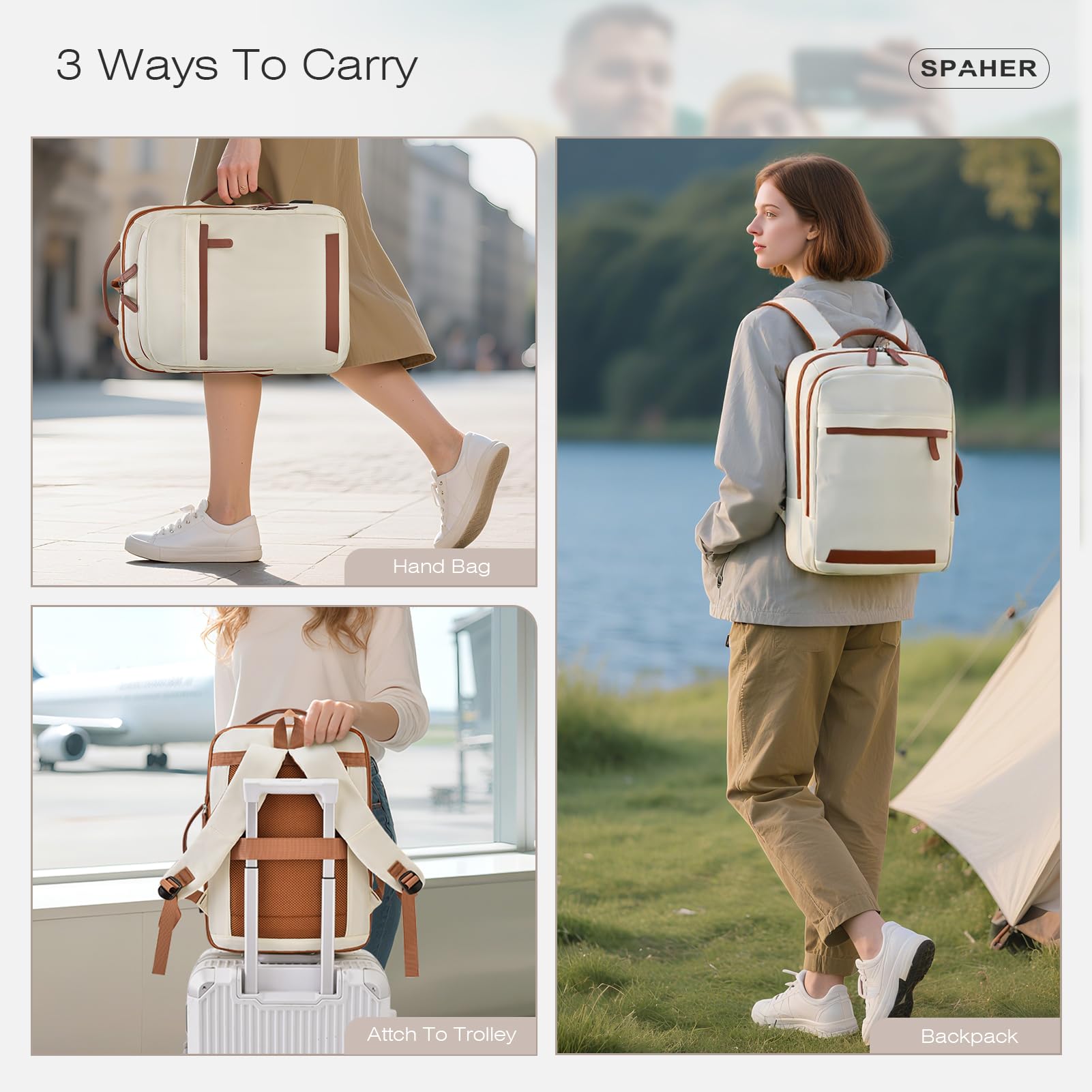 SPAHER Rozszerzalny Plecak Podróżny 40x30x15 British Airways 40x30x20 Wizzair Plecak na Laptopa 15,6 Calowy z Portem Łdowania i Mokrą Kieszenią USB Plecak do Samolotu Pracy dla Kobiet i Mężczyzn