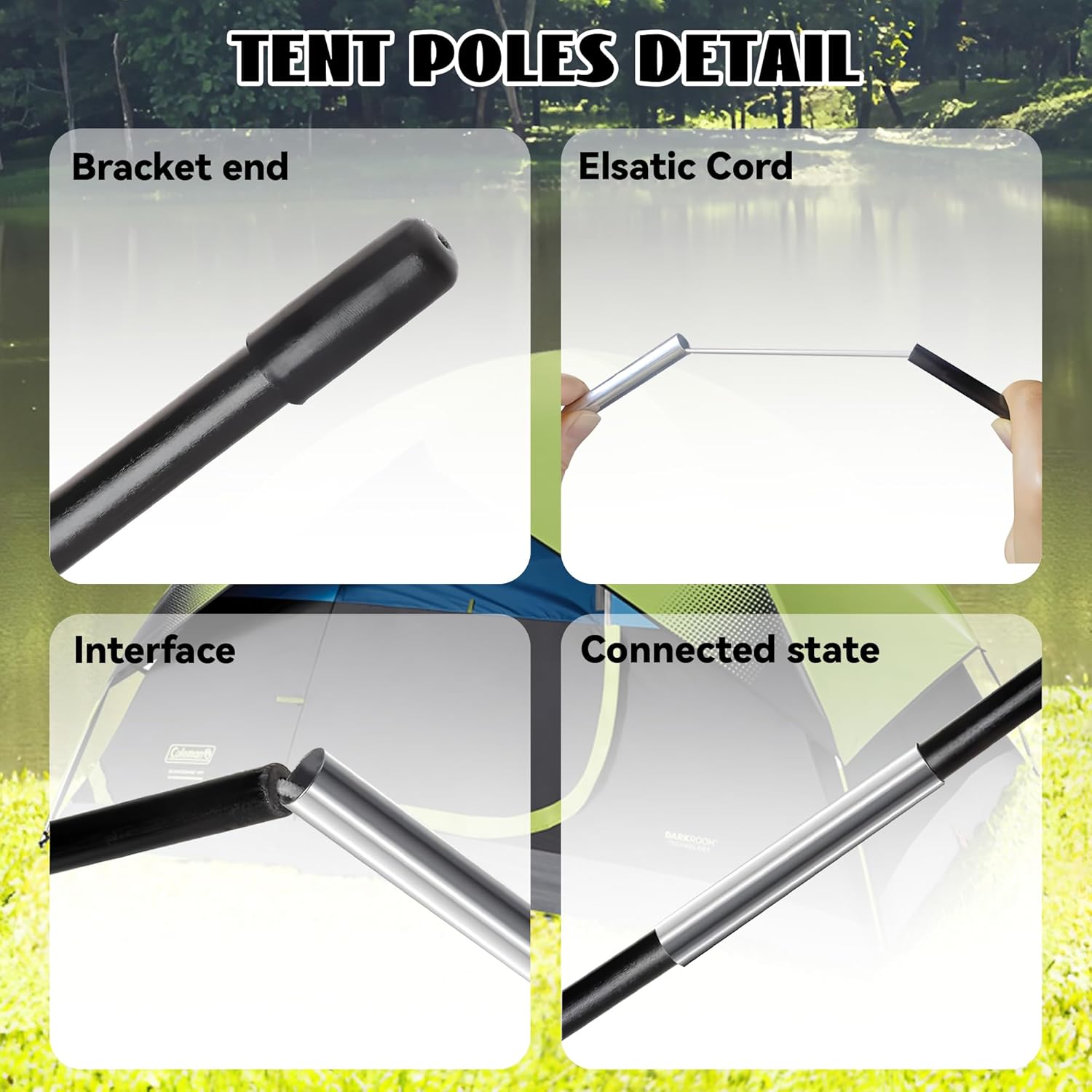 3 PCS Tent Poles Replacement for Coleman 4 Person Sundome Camping Tent, Camping Tent Accessories for Coleman Sundome Tent, Pre-Assembled Replacement Poles