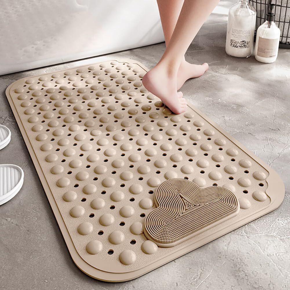 Tappetino da Doccia Antiscivolo,70x40cm Tappetino Doccia con Cuscino Massaggiante,Antiscivolo,Tappetino da Bagno con Ventose,Tappetino per Doccia,Tappetino Antiscivolo,Lavabile in Lavatrice(Beige)