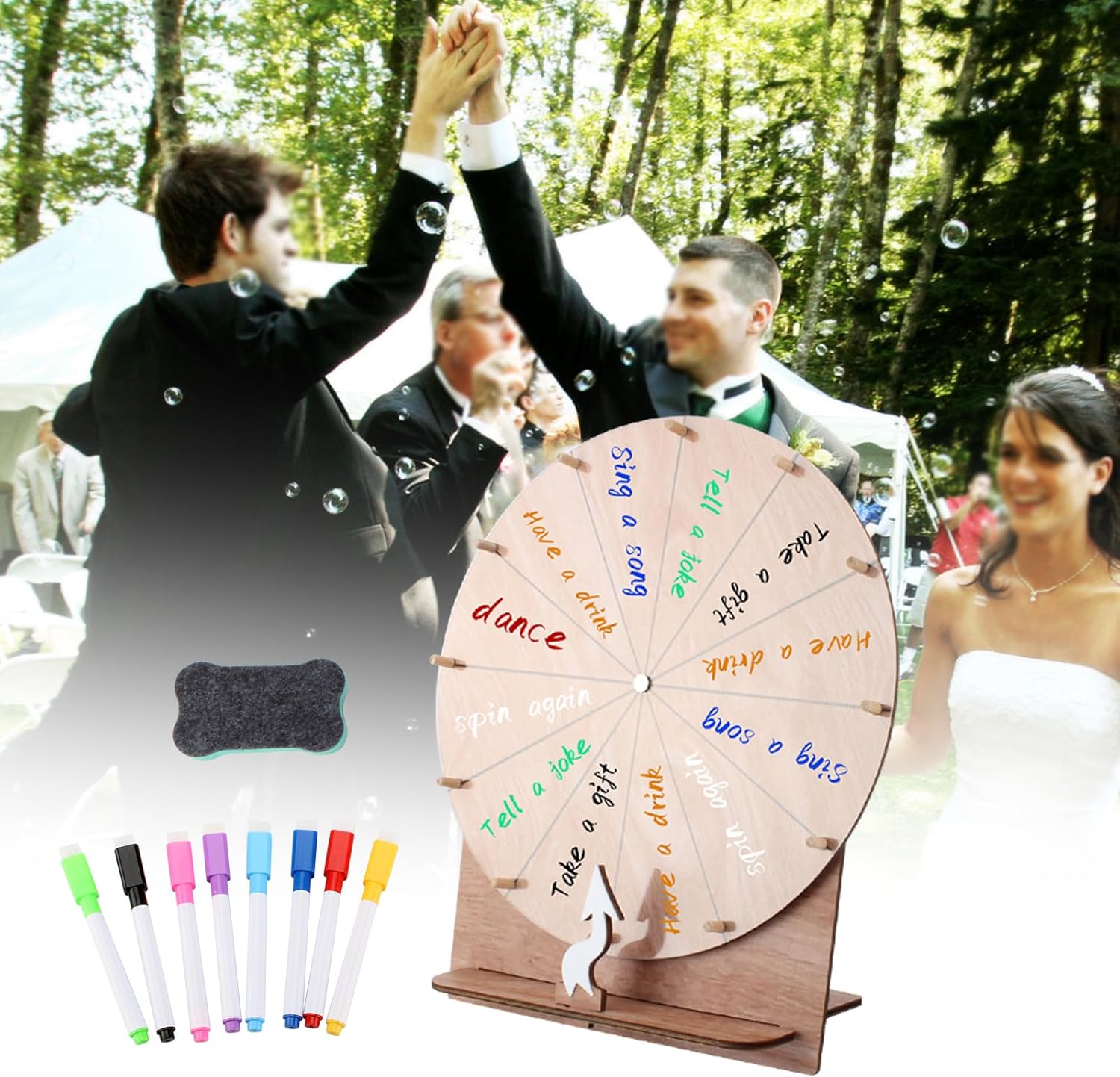 12 Slots Wedding Game Spinning Wheel, Prize Wheel Spinning Wheel for Prizes with Stand, Table Spinning Wheel for Engaging Home Parties Wedding Baby Shower