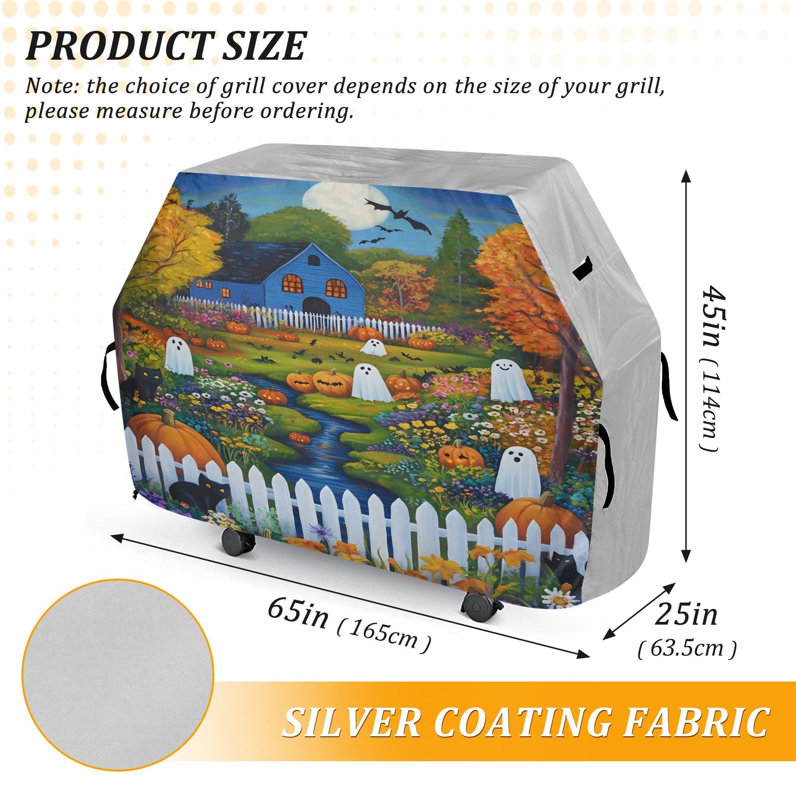 Copertura per barbecue impermeabile di alta qualità, resistente allo sbiadimento, resistente, adatta per griglie fino a 25 in scena autunnale, zucche fantasma