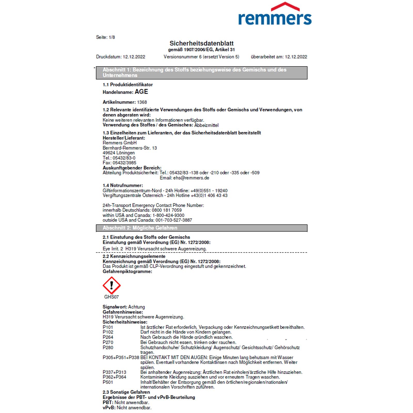Remmers AGE Abbeizer und Graffiti-Entferner 5 l