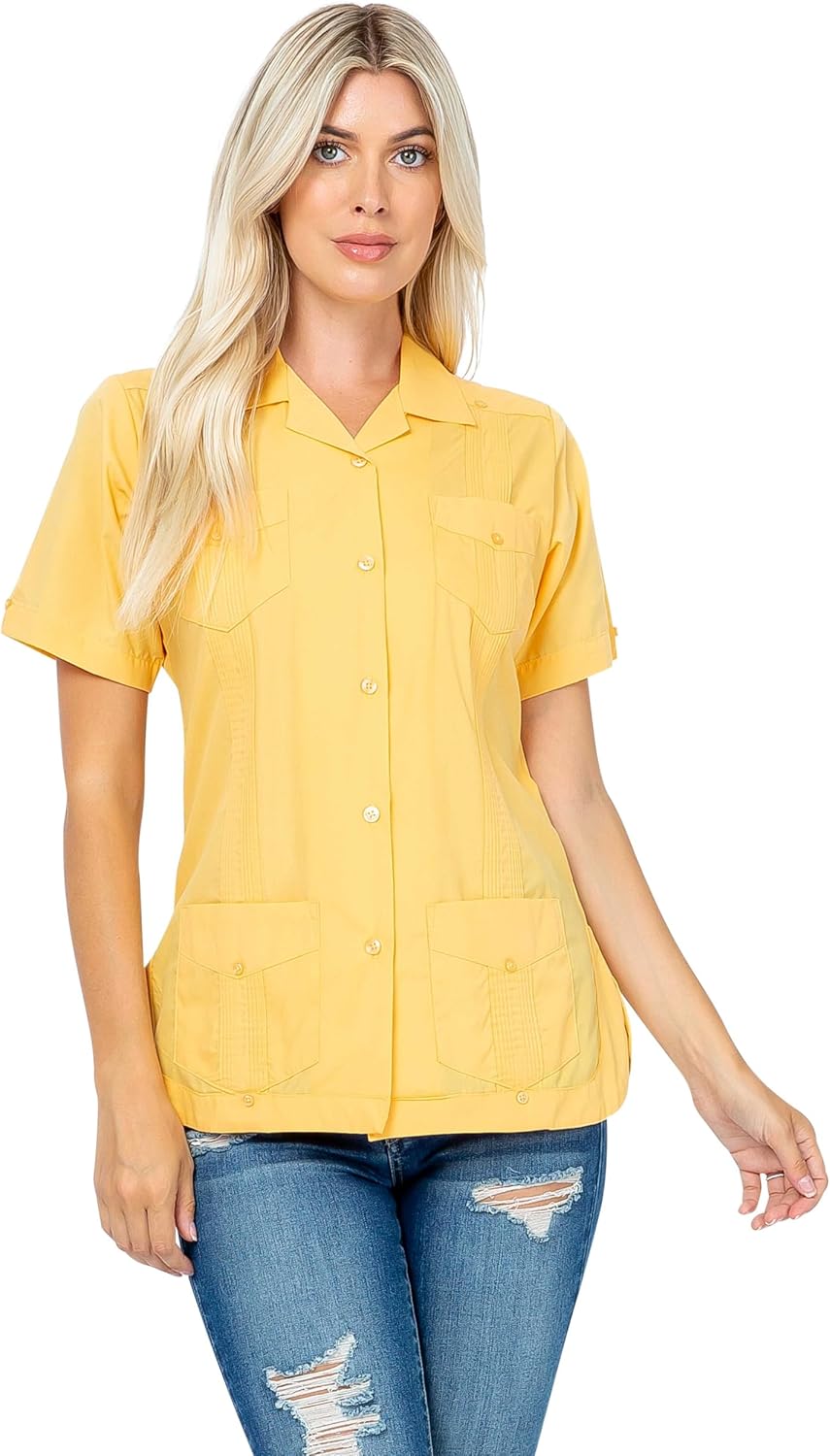 Mojito Collection Women's Cotton Blend Classic Short Sleeve 4-Pocket Guayabera - Image 4