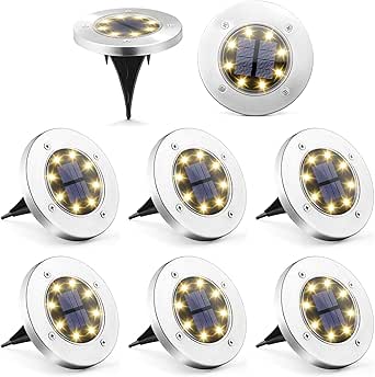 SOLPEX Solar Ground Lights, 8 LED Solar Powered Disk Lights Outdoor Waterproof Garden Landscape Lighting for Yard Deck Lawn Patio Pathway Walkway (8 Pack, Warm White)