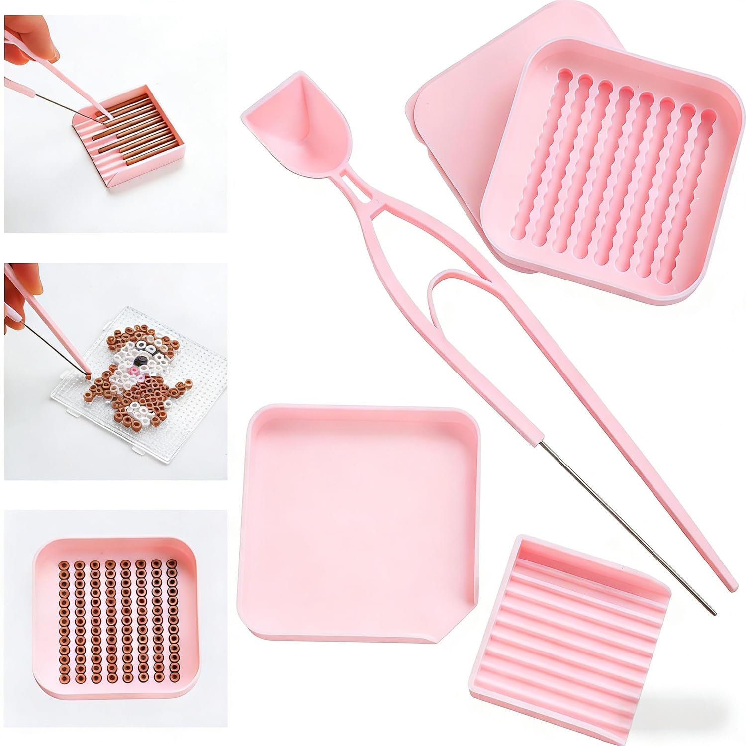 Zheigaoxea 2.6mm Fuse Beads Picking Set, Single Needle Tweezer & Aligner Tray Kit & Picking Tray Kit, Efficient Iron Bead Sorting Tools with Effortless Beads Recovery for Experienced Enthusiasts
