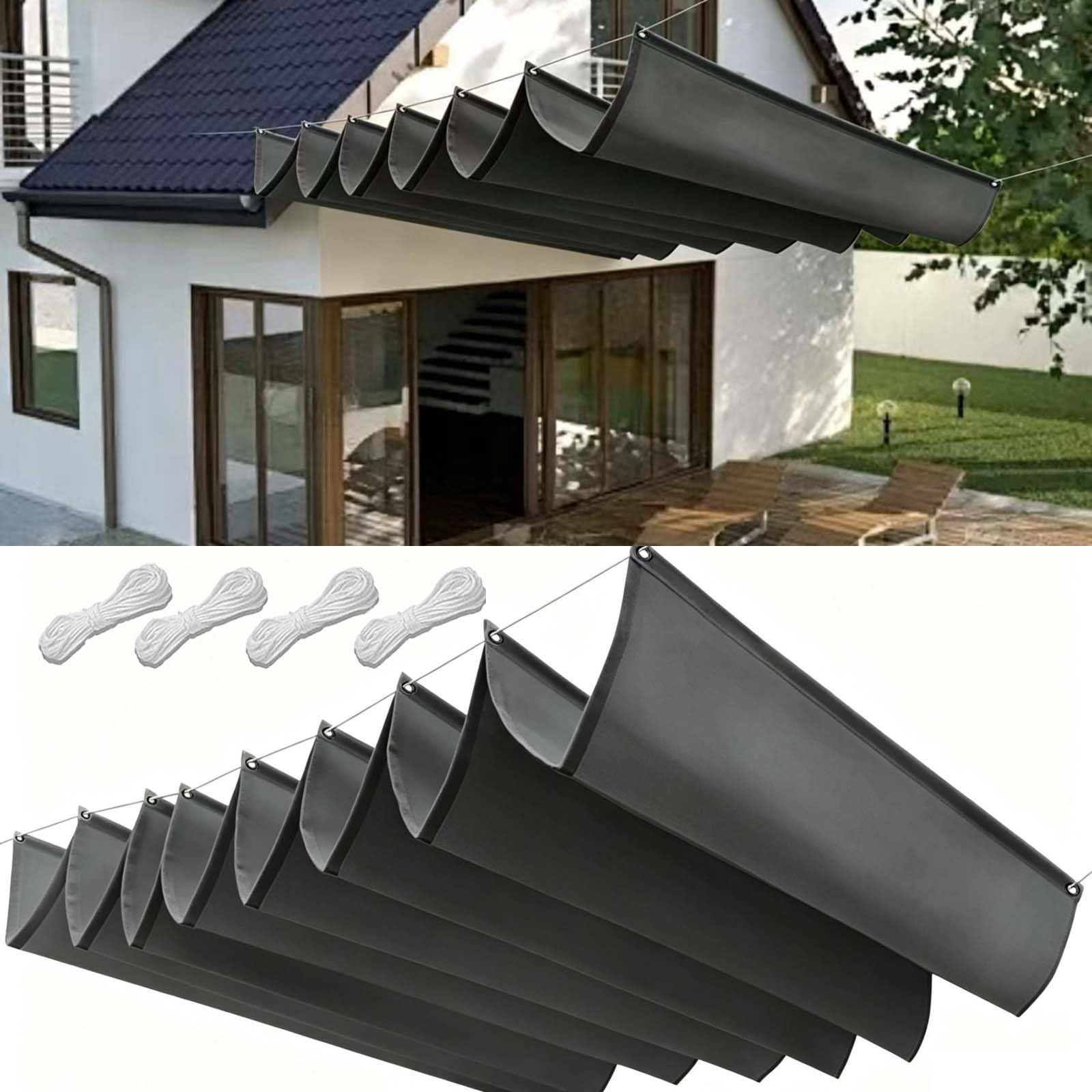 Prostokątny Wodoodporny Żagiel Przeciwsłoneczny 60x500cm Blokujący 98% UV Wodoodporna Pergola Zewnętrzna Z Oczkami I Sznurkiem Do Ogrodu Zewnętrznego, Patio, Trawnika, Ciemny szary