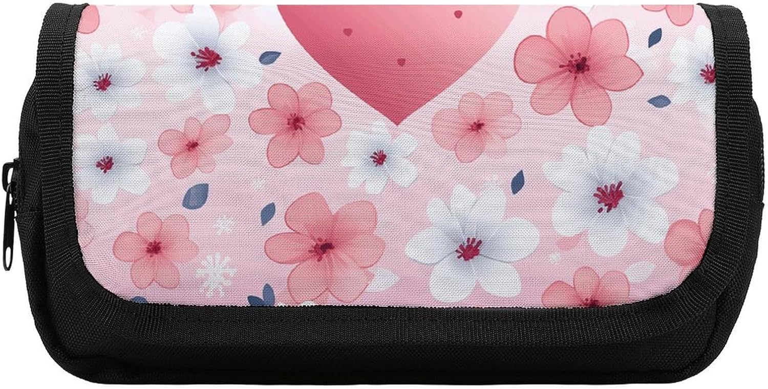 Pencil Pouch Flower And Hearts Pencil Case for Men Women Cosmetic Bag Aesthetic Pen Bag for Office Multifunctional Bags Marker Pen Case