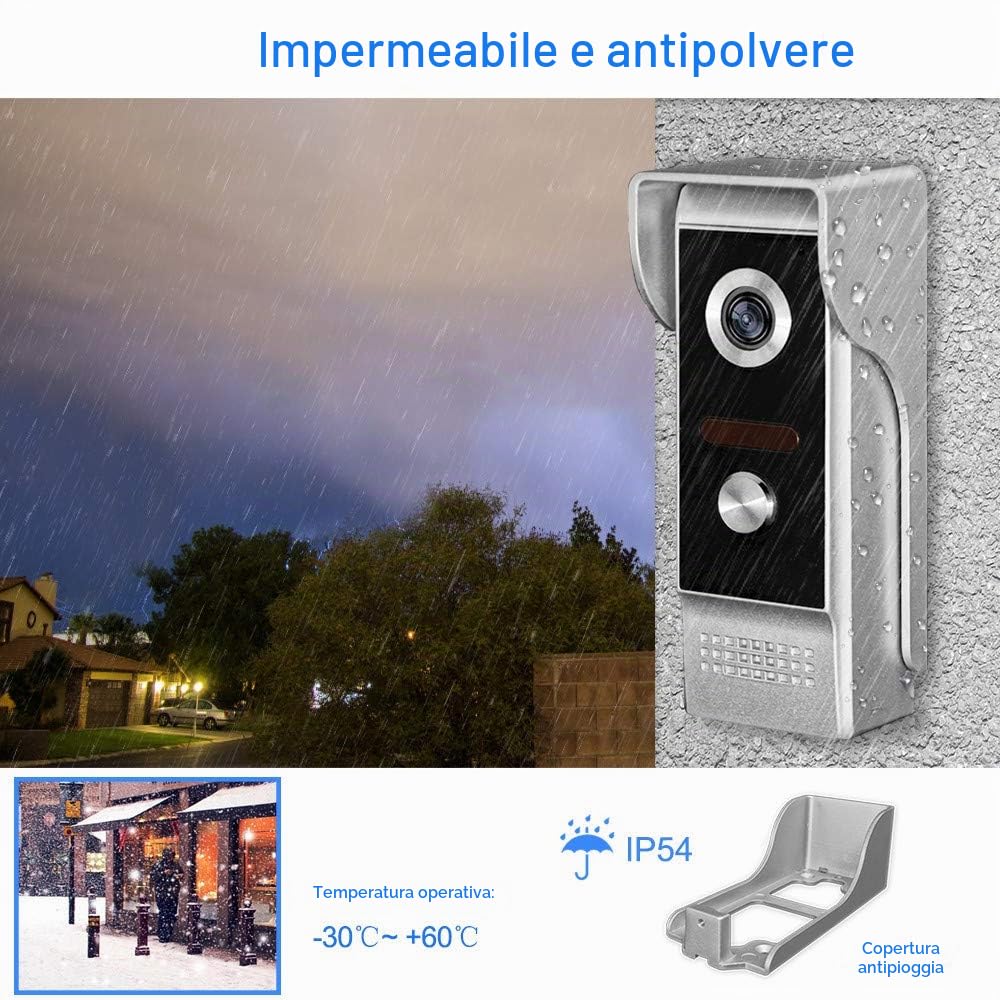 OBO HANDS Video Citofono Campanello 7''TFT LCD Cablato Kit di Videocitofono per la Casa Monitor Indoor 700TVL Telecamera per Esterni IR Supporto Sbloccare(1 Camera 1 Monitor)