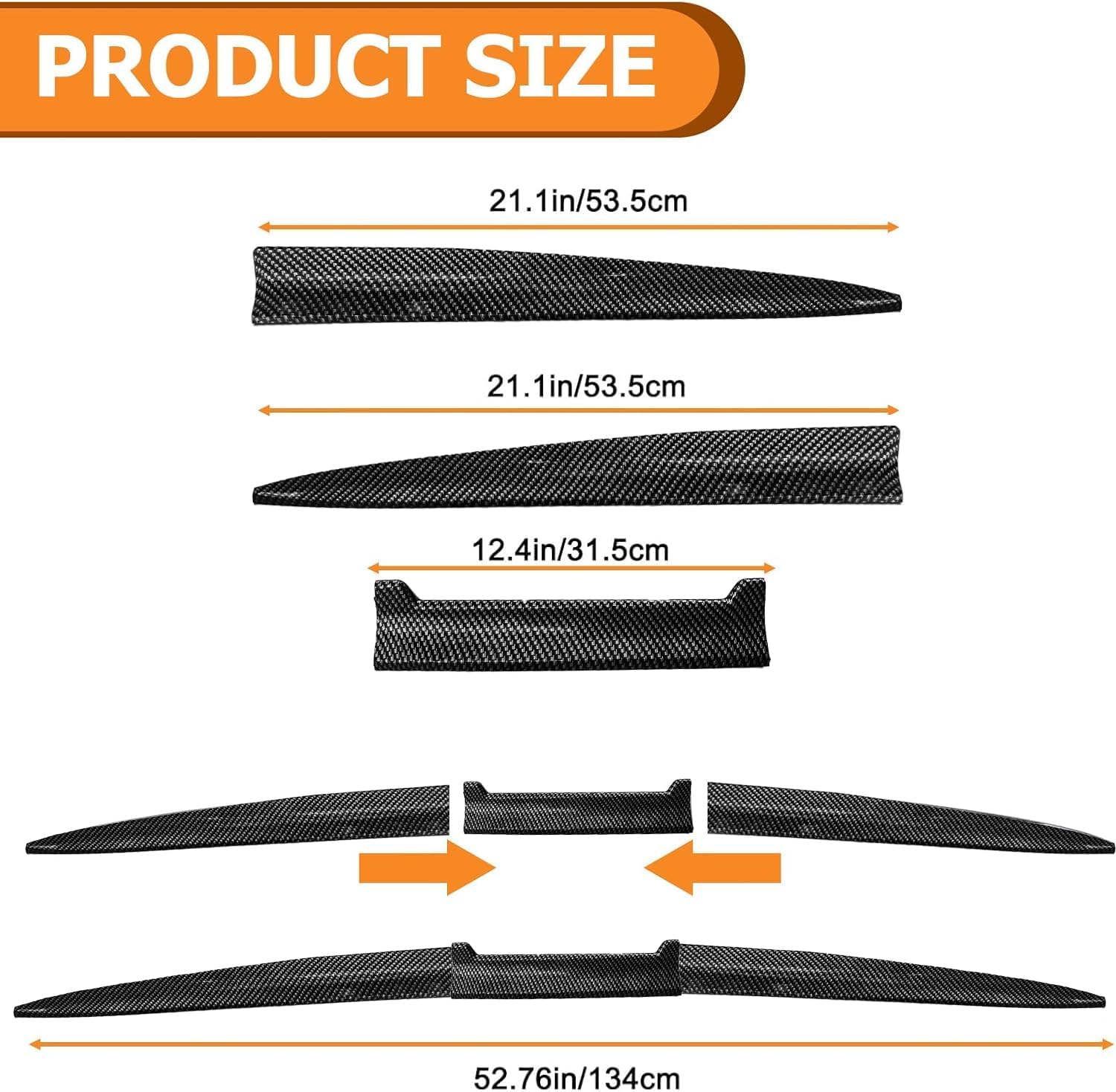 Universal Carbon Fiber Pattern Spoiler for Sedan, Coupe, Hatchback | 3-Section Adjustable & Cuttable | No-Drill Installation with 3M Tape | 40-55 Inches Carbon fiber black