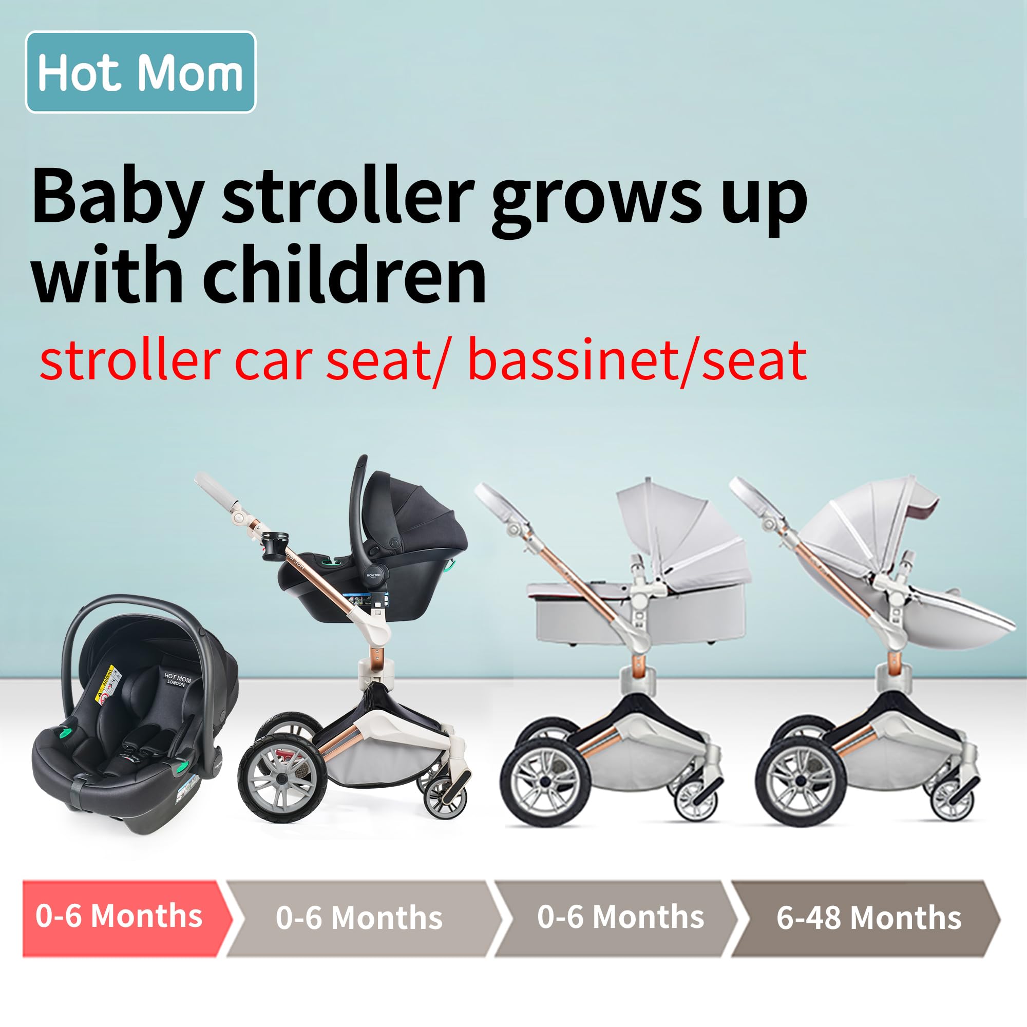 Cochecito de bebé Hot Mom con rotación de 360 grados, cuero de PU, ángulo de asiento ajustable (light gris)