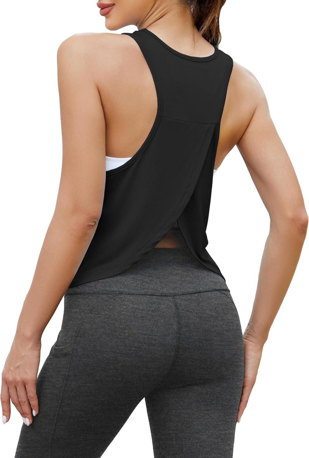 Bestisun Workout Tops Split Back Cropped Yoga Athletic Sports Shirts