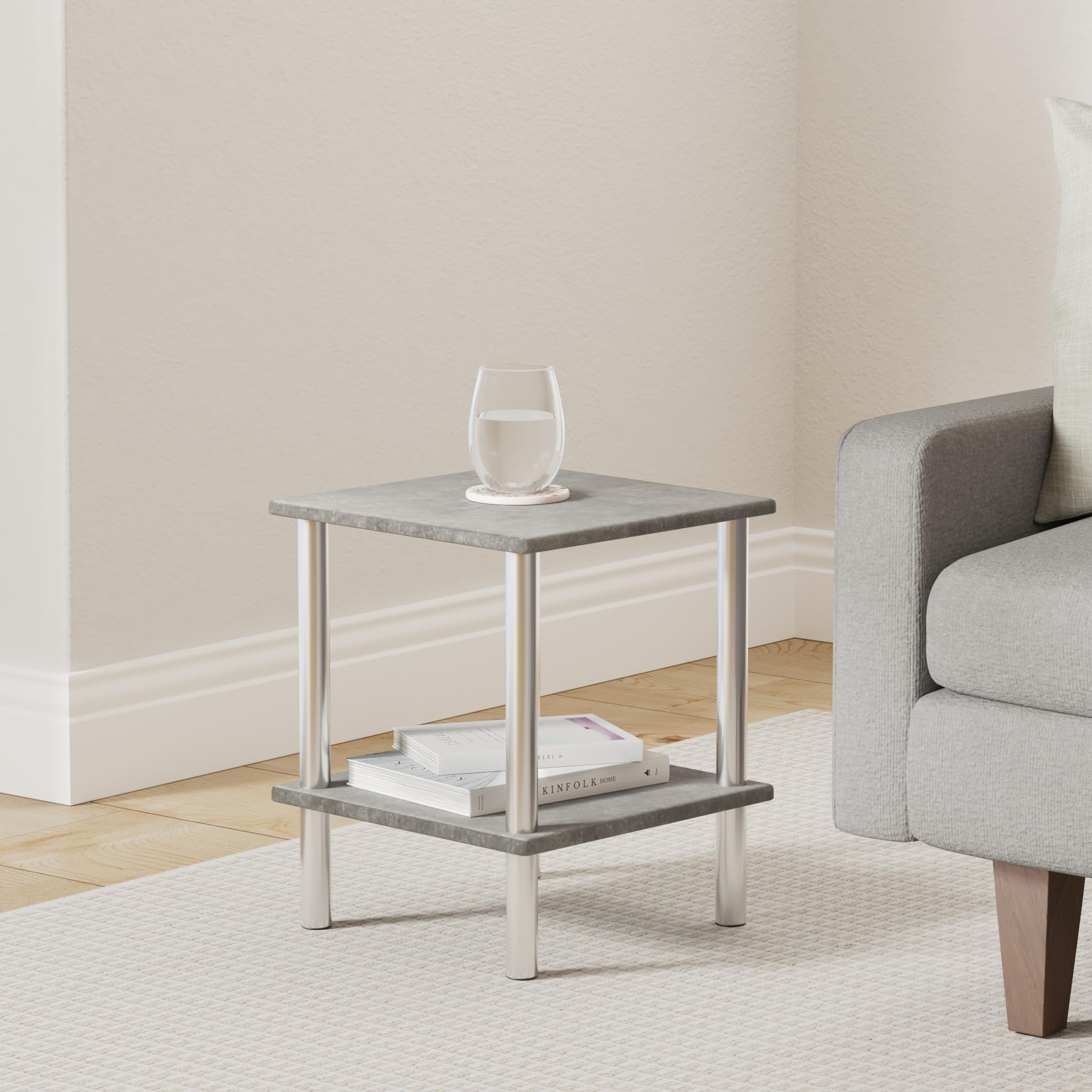HAKU Tavolino effetto cemento cromato in MDF con struttura in metallo - Dimensioni: L 39 x A 47 x P 39 cm Stile: Moderno