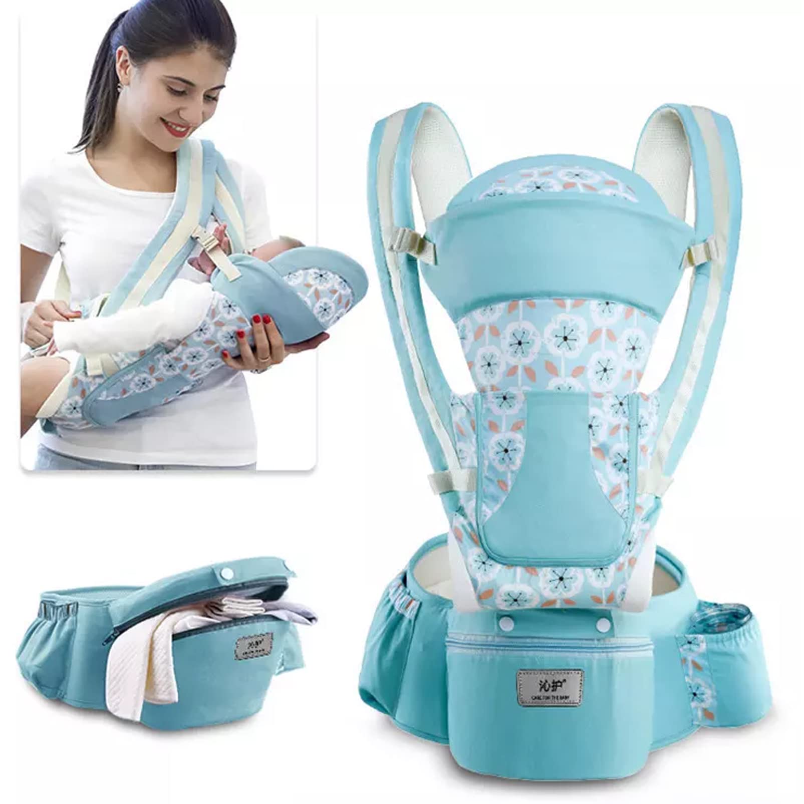 NP Baby Carrier with Waist Stool, Baby Carrier with Hip Seat for Breastfeeding, with Lumbar Support & Cool Air Mesh, One Size Fits All Newborn, Infant & Toddler Baby 0-36 Months for Men Dad Mom