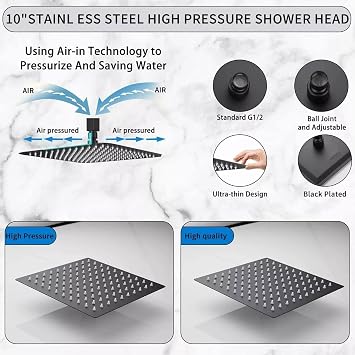 Shower Faucet Set, 8 Inch Single Handle Square Rain Shower Head Wall Mounted Matte Black Bathroom Rainfall Systems with Rough in Valve Cover Plate, Long Shower Arm, Trim Kit