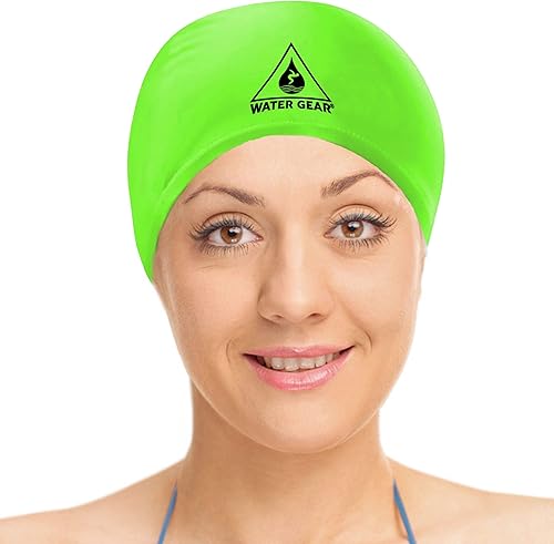 Vista 34 de Water Gear Synthetic Fiber Swim Cap - Comfortable and Durable Swimming Cap - Keeps Short or Long Hair Dry marino