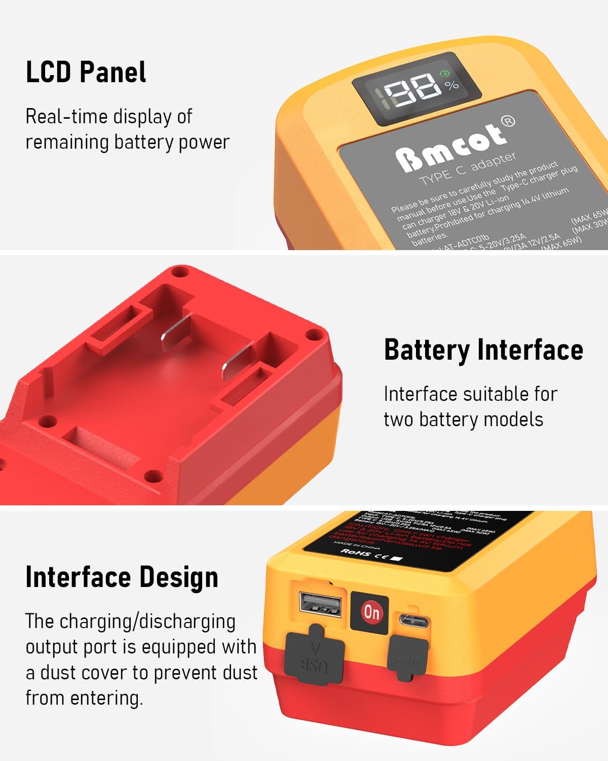 65W Fast Battery Charger Compatible with Dewalt 20V Max and Compatible with Milwaukee 18V Batteries, with Type-C/USB Dual Output, LED Digital Display (Charger Only) - Image 6