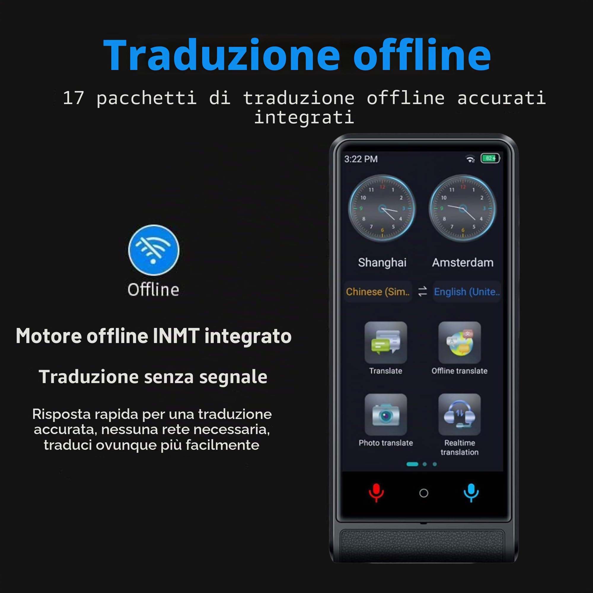 California, Traduttore Vocale Istantaneo 2026, Senza WiFi Senza Dati, Schermo Touch 4 Pollici, Lega di Alluminio, 142 Lingue Online 22 Offline, Traduttore IA