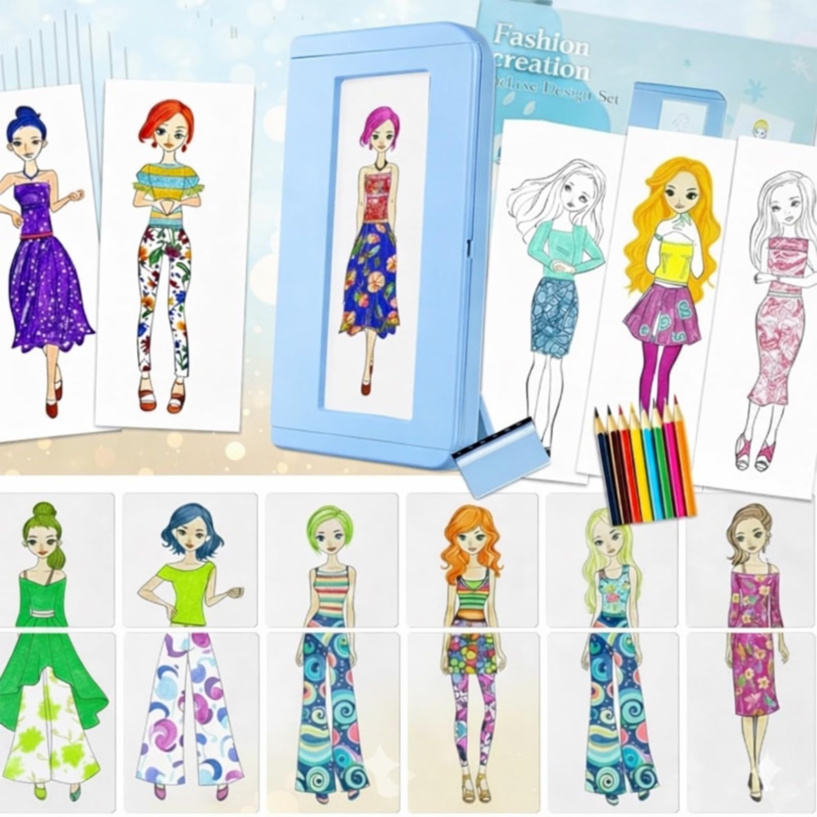 Complete Designer Studio, Kids Fashion Rubbing Plates Kit, 15 Double-Sided Texture Art, Includes Crayons, Pencils, Paper & Display Frame, Creative Educational Gift for Boys & Girls 5+