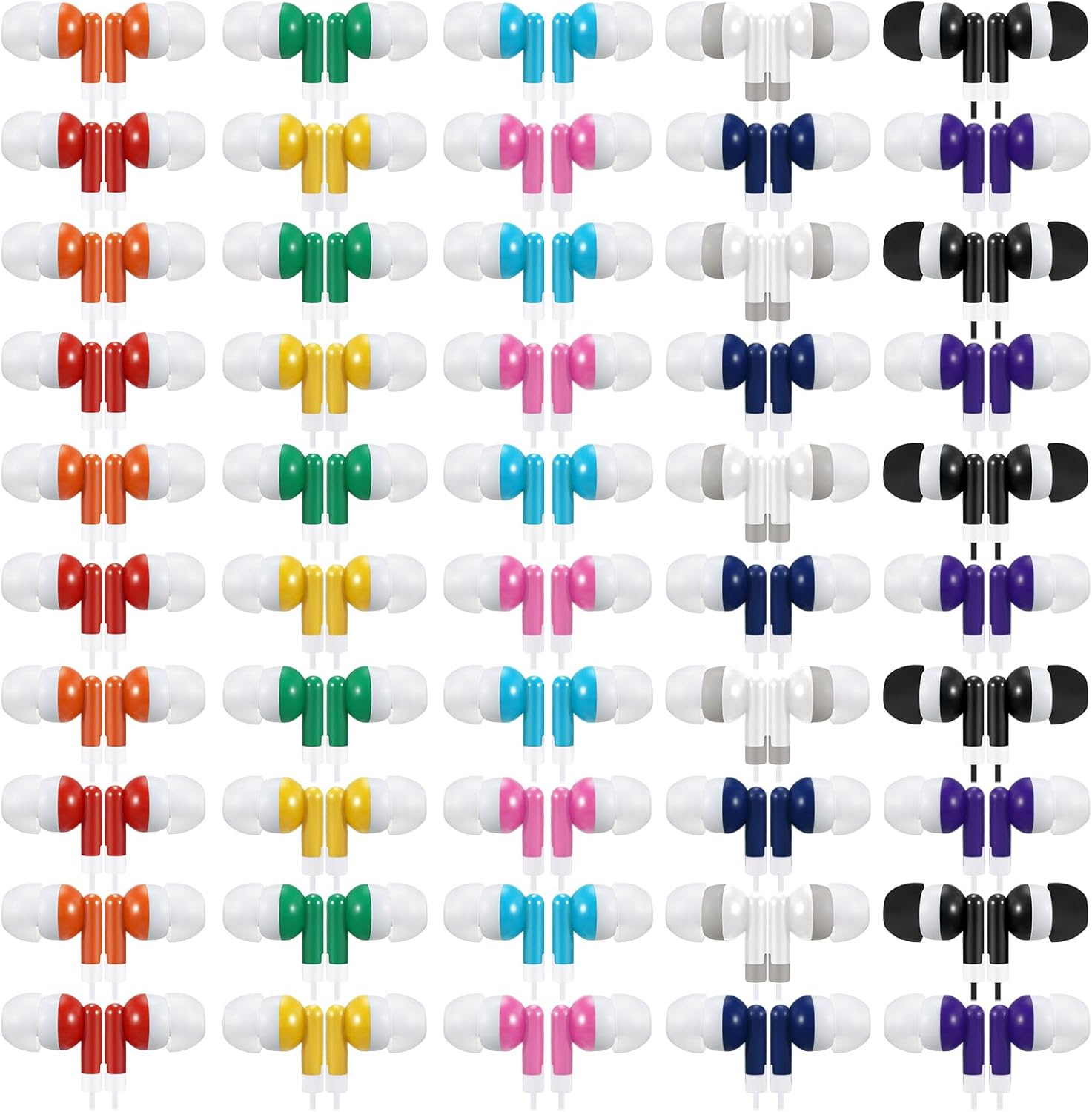 50 Pack Earbud Bulk Headphone for Classroom Earphone Earbud with Wire Individually Bagged Wired in Ear Buds(Multicolor)