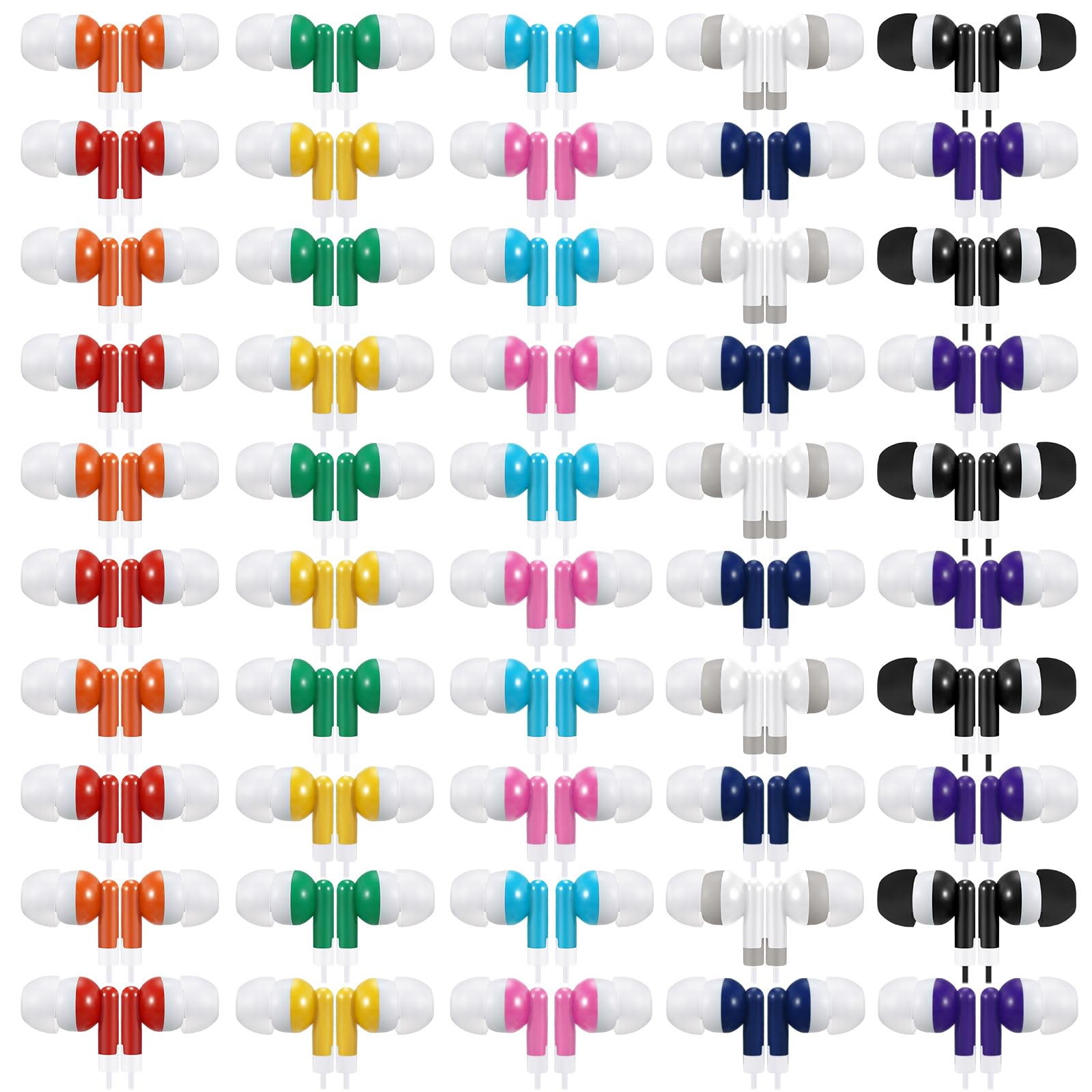 Saysurey 50 Pack Earbud Bulk Headphone for Classroom Earphone Earbud with Wire Individually Bagged Wired in Ear Buds(Multicolor)