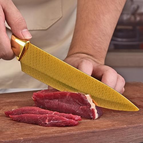 Miniatura 6 de Juego de cuchillos de cocina de acero inoxidable antiadherentes gruesos y afilados con bloque de madera, juego de 14 cuchillos con cuchillo para