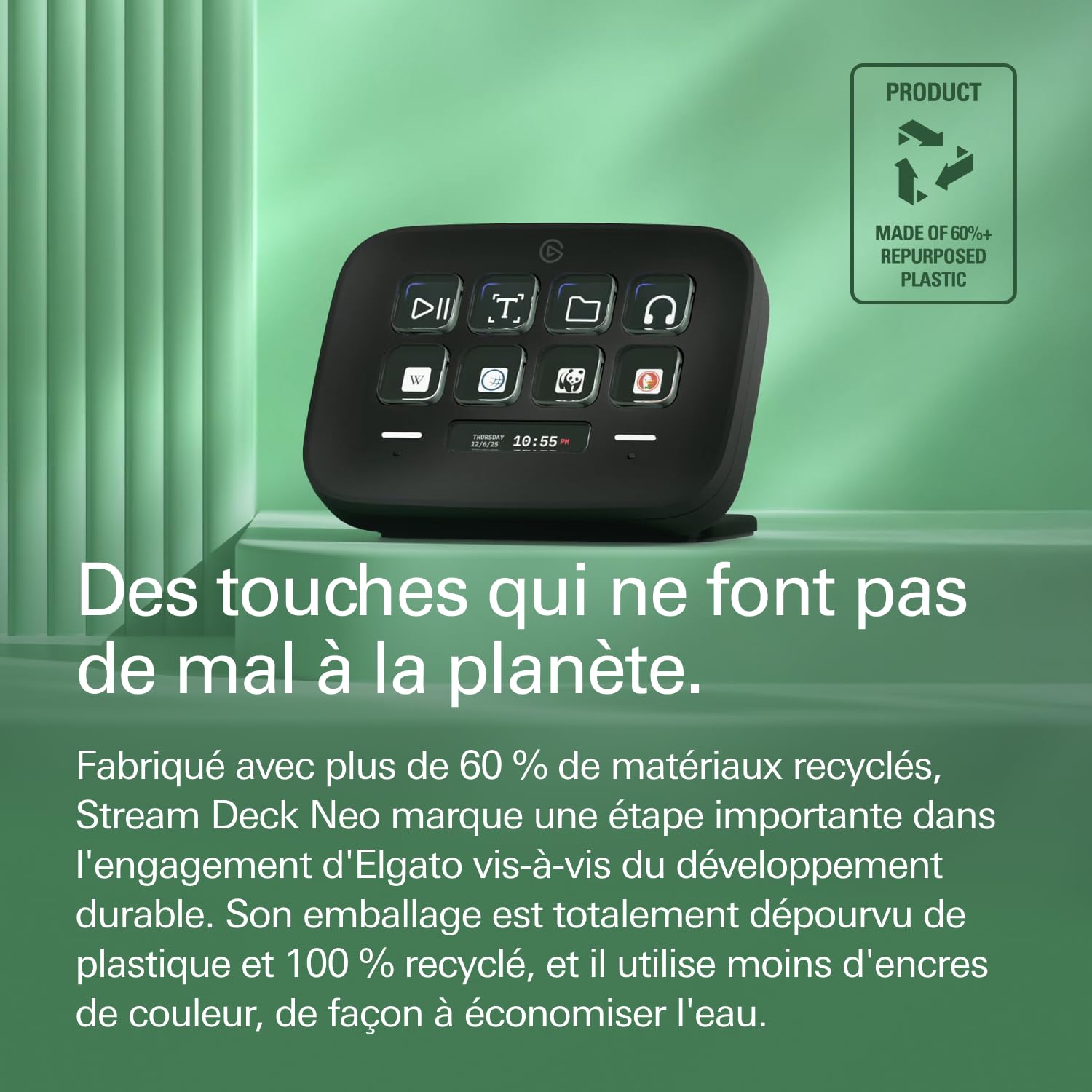 Elgato Stream Deck Neo (Noir) – 8 Touches Personnalisables, 2 Touch Points, accélérez tâches et workflows – Word, Excel, Teams, Zoom, Spotify, etc. – Compatible Mac/PC