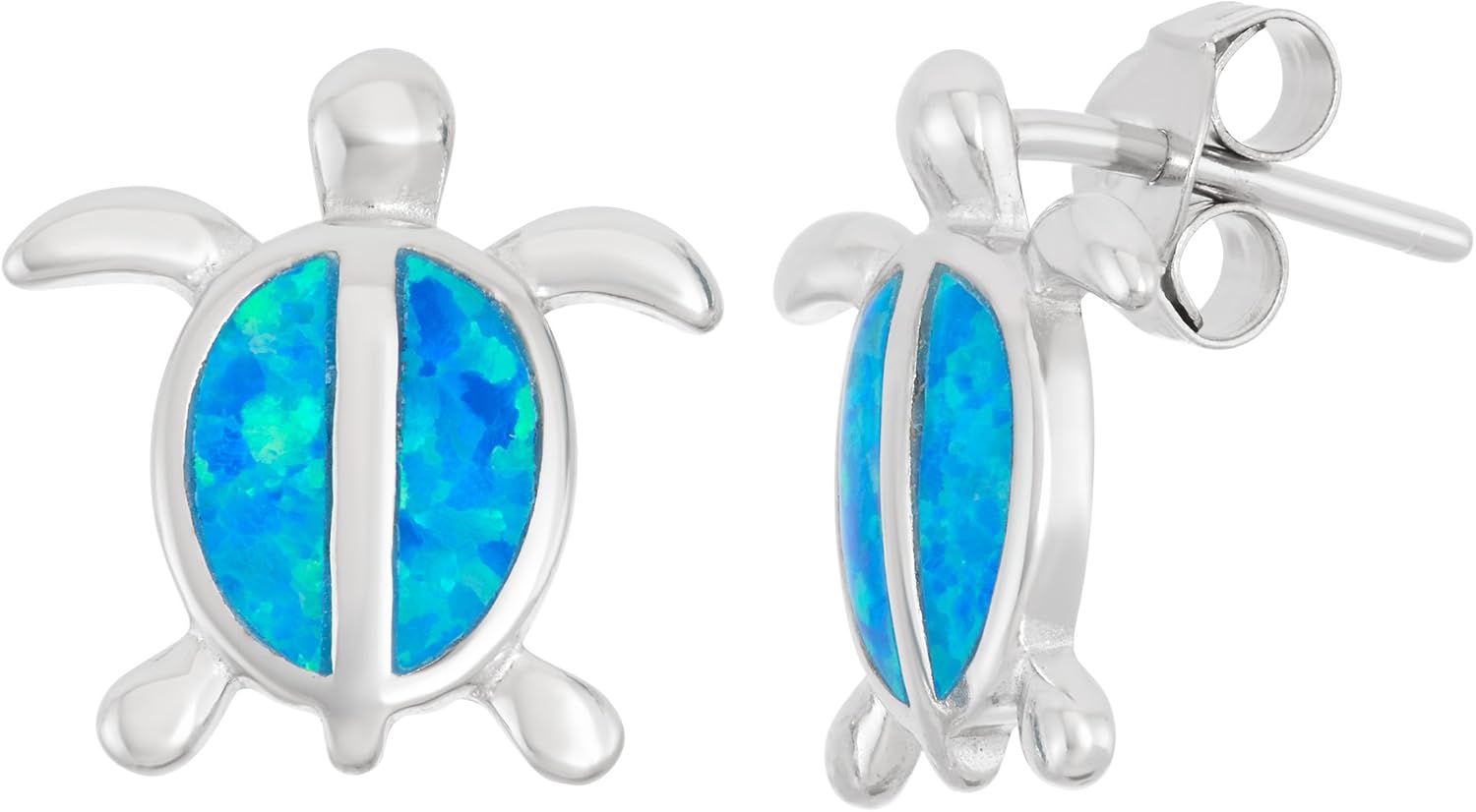 Sterling Silver Created Opal Turtle Stud Earrings
