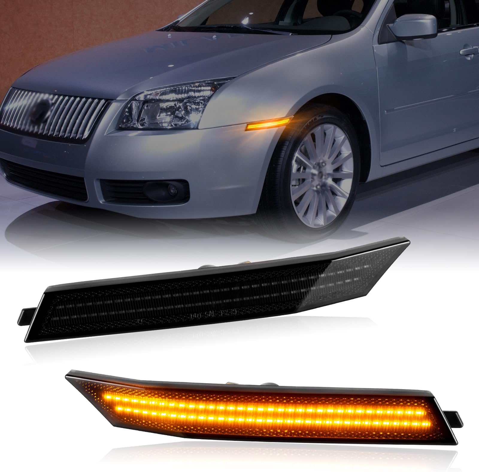 Gempro LED Front Bumper Side Marker Lights for 2006-2009 Ford Fusion Parking Signal Lamps Smoked Len, 2PCS