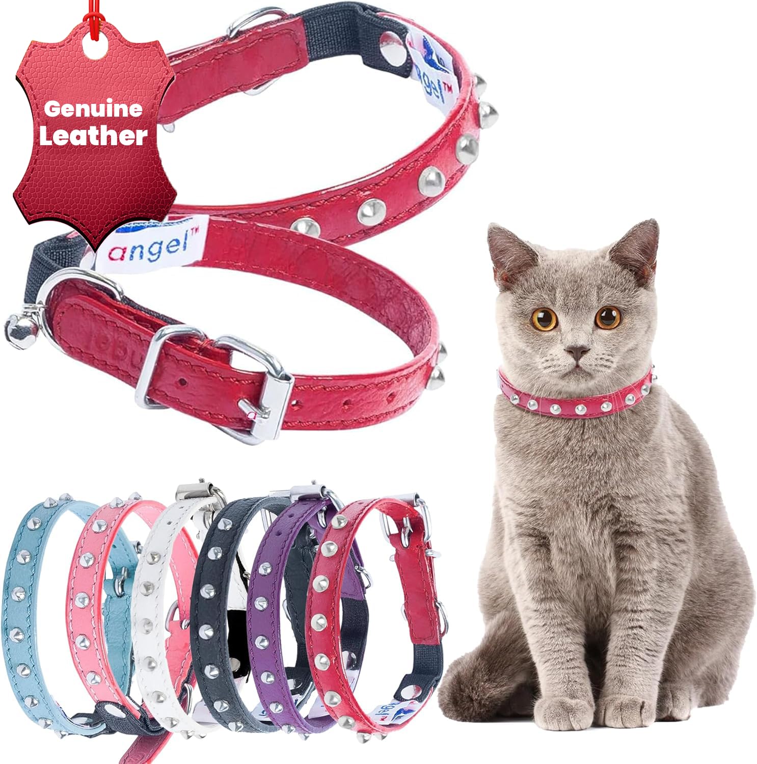 Engel Pet Supplies Leder Zughalsband Katze/Kätzchen Halsband mit Sicherheit Elastic Stretch, 10 von 1/2, Rot