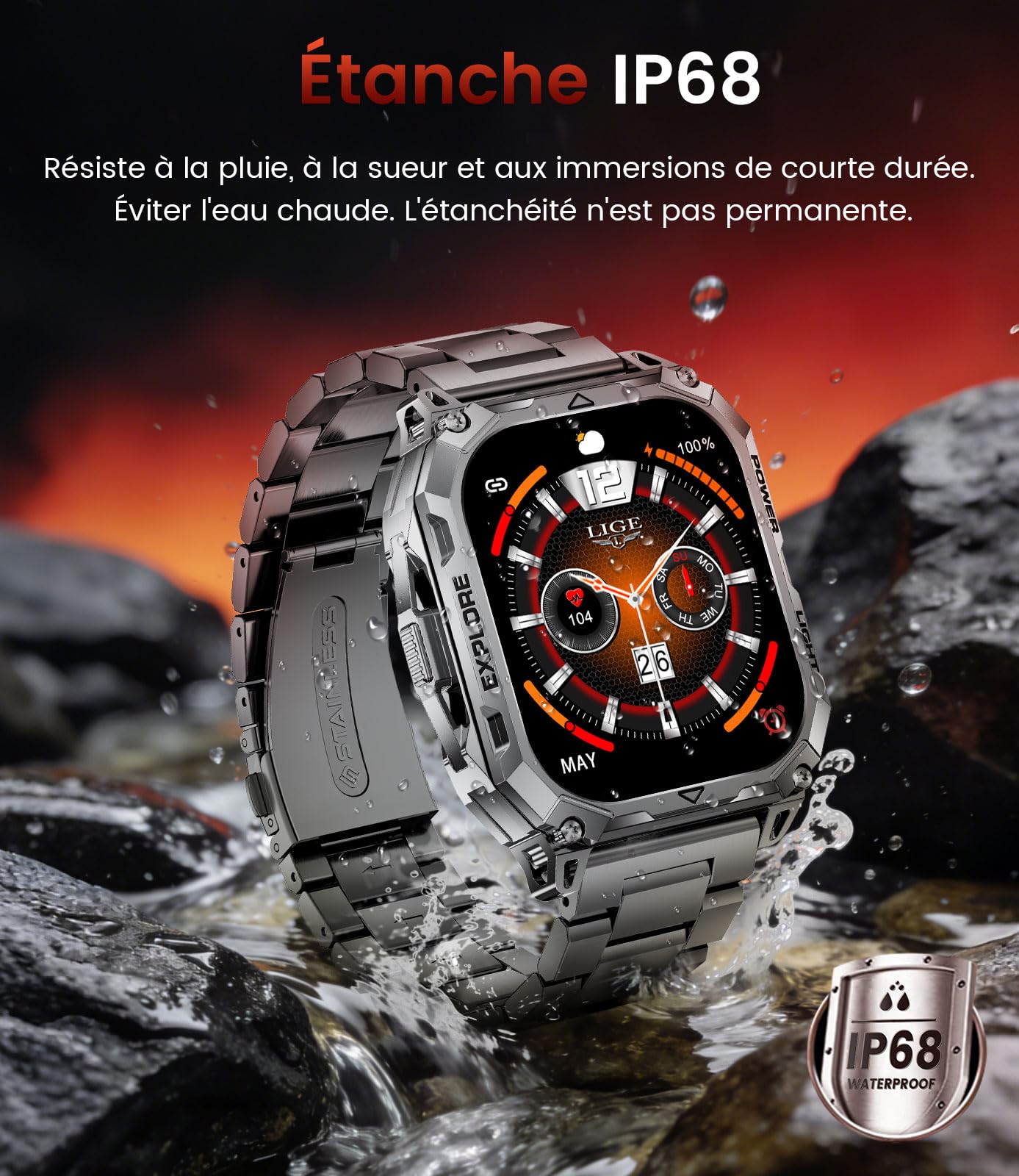 Montre Connectée Homme 1000mAh 2.01" IP68 Militaire Sport 24/7 Santé | Grand écran autonomie extrêmement longue surveillance de la santé plus de 110 modes sportifs cadrans personnalisables