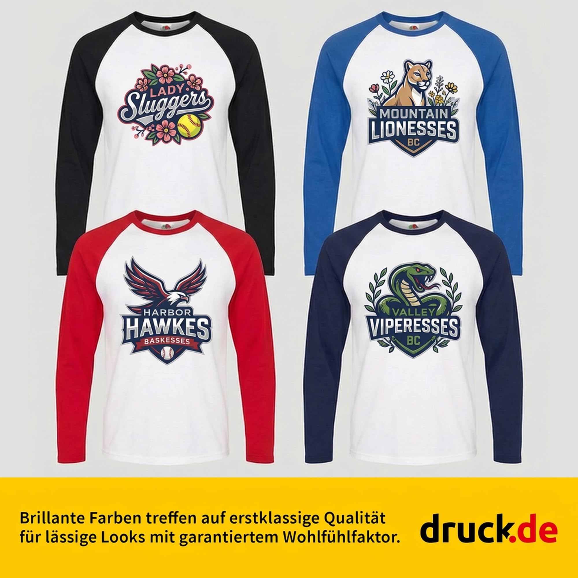 Baseball Langarm Shirt Damen Bedrucken - Foto und Text | Damen Baseball Langarm Shirt personalisieren und bedrucken lassen, mit Foto und Text selbst gestalten