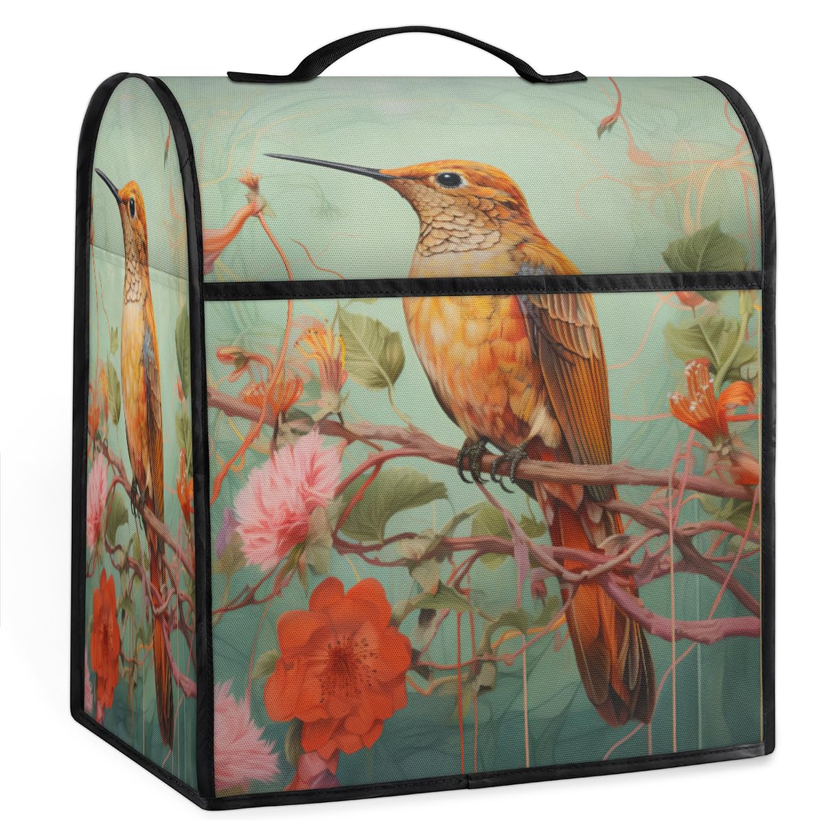 Coffee Maker Cover Hummingbird Flower Kitchen Appliance Covers Small Appliance Covers Blender Cover Juicer Cover Dust Covers for Kitchen Appliances with Top Handle and Pockets,Washable,B685