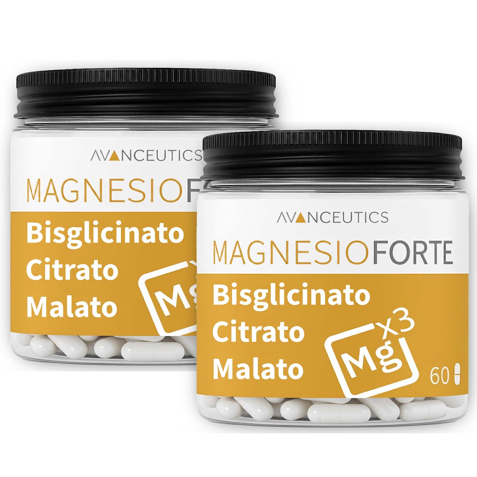 Triple Magnesio con Bisglicinato, Citrato y Malato de Alta Biodisponibilidad | 120 Cápsulas Fáciles de Tragar | Mejora Descanso, Sueño y Concentración – MagnesioForte Avanceutics Pack 2 Meses