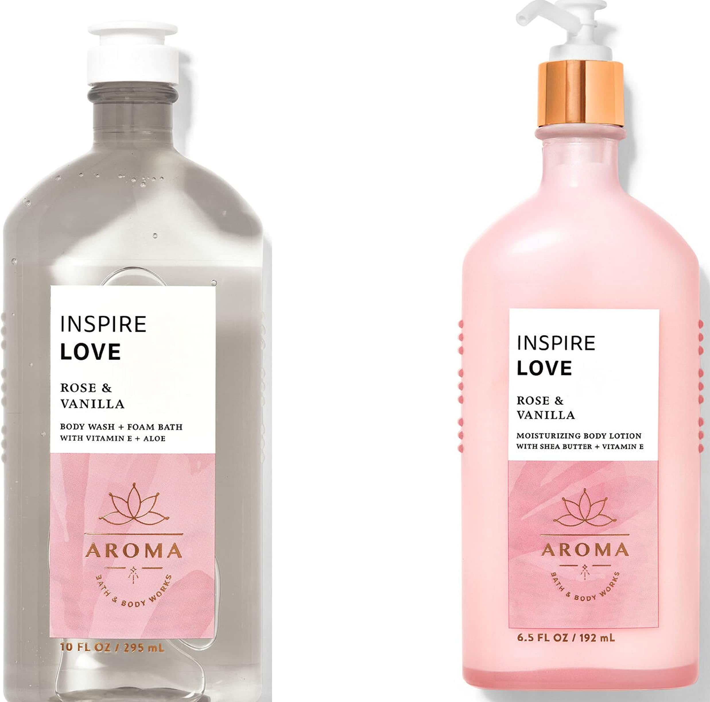 BATH AND BODY WORKS Aromatherapy LOVE - ROSE & VANILLA Duo Body Lotion and Body Wash Full Size