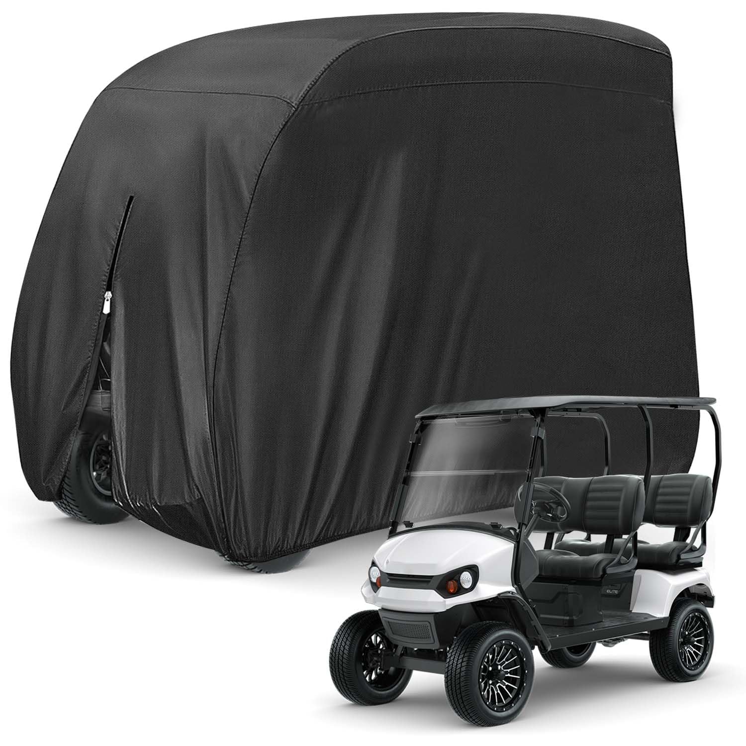 4 Passenger 400D Waterproof Golf Cart Cover fits EZ GO Club Car Yamaha, Sunproof Dustproof (Black)
