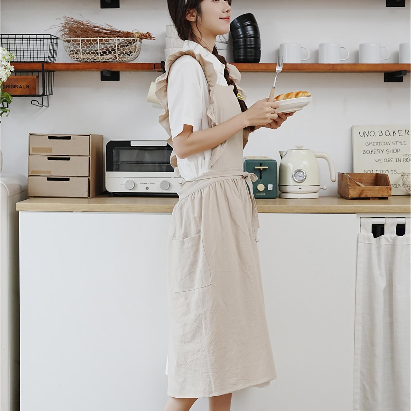 Tablier vintage en coton résistant aux taches avec poches pour la cuisine, la peinture, la pâtisserie
