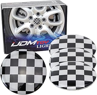 iJDMTOY (4 Black/White Checker Pattern Style Wheel Center Cap Covers Compatible with Mini Coopers R50 R51 R52 R53 R55 R56 R57 R58 R59 R60 R61 F55 F56, etc