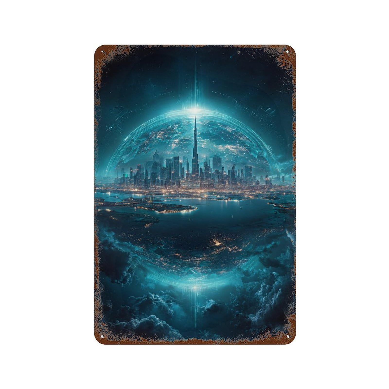 Future City Lights Retro Metal Sign 11.8"x7.9", Decorative Metal Wall Art for Garage, Bar And Workshop Decor